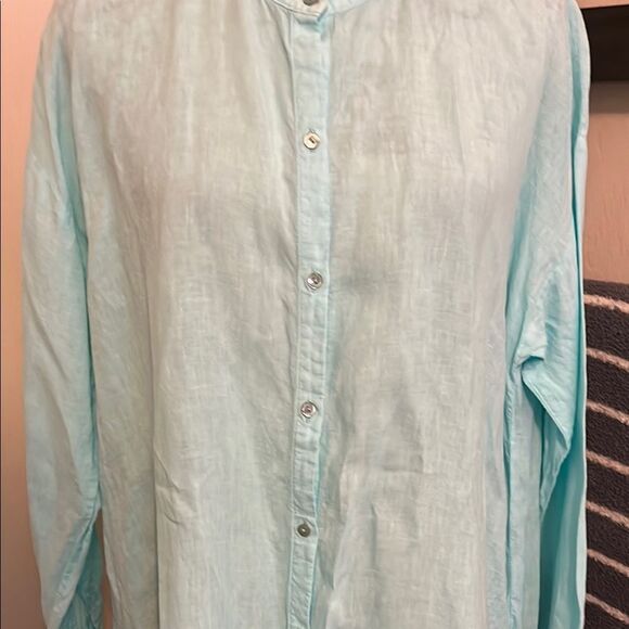 Eileen Fisher Organic Linen Light Blue Button-Up Shirt Minimalist Boho - Picture 3 of 11
